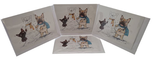 Frenchie with snowperson - Image 2