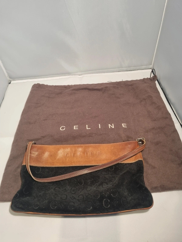 Celine Old C Macadam Shoulder Bag Handbag Bordeaux Suede - Image 10