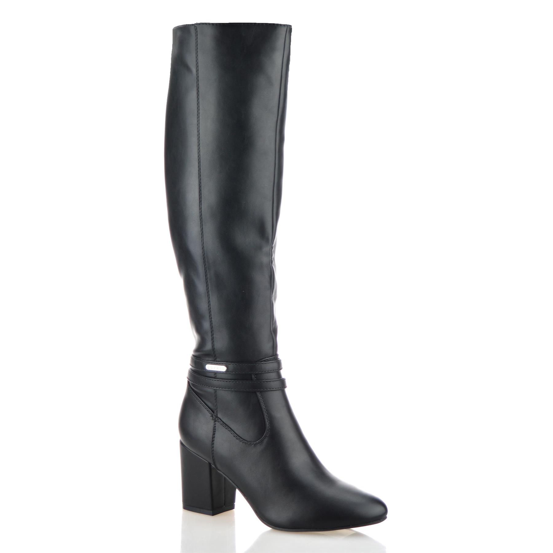 Ladies Womens Knee High Block Heel Zip Up Winter Riding Biker Boots Shoes Size