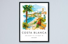 Costa Blanca Watercolor Poster Costa Blanca Spain Travel Print Wall Art Costa