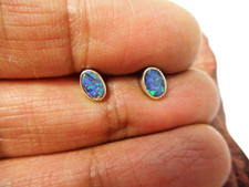 Natural Small Australian Opal Stud Earrings - Sterling Silver Gemstone