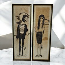 Unique Vintage Pair of Pen Sketches - John Lennon Yoko Ono The Beatles RARE